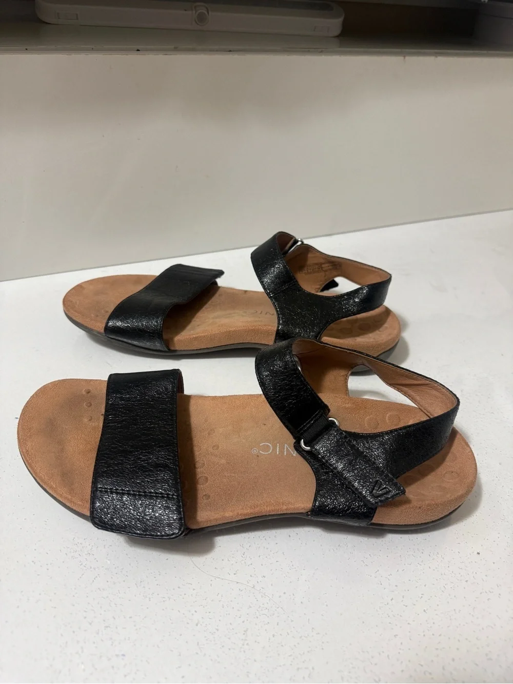 VIONIC Black Women's Comfort Sandals with Adjustable Ankle Strap